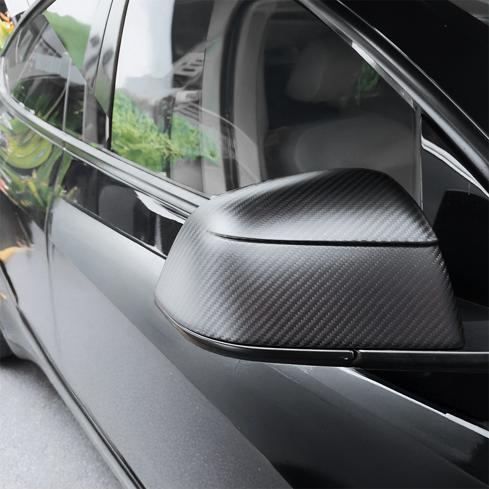 Tesla Model Y & 2025+ Juniper Edition Carbon Fiber Mirror Caps | Sleek Racing Design | Glossy/Matte Finish