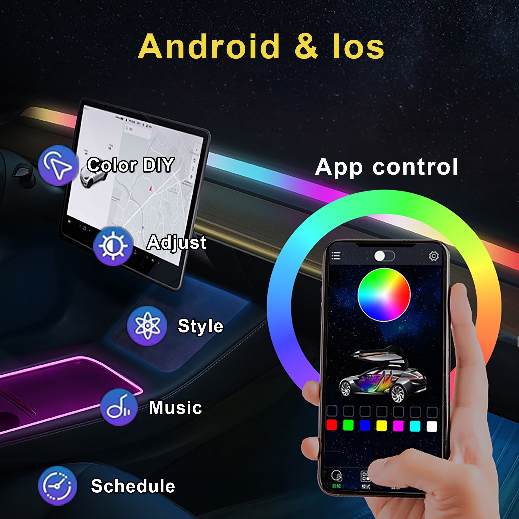 Neon Ambient LED Lighting For Tesla Model Y/3