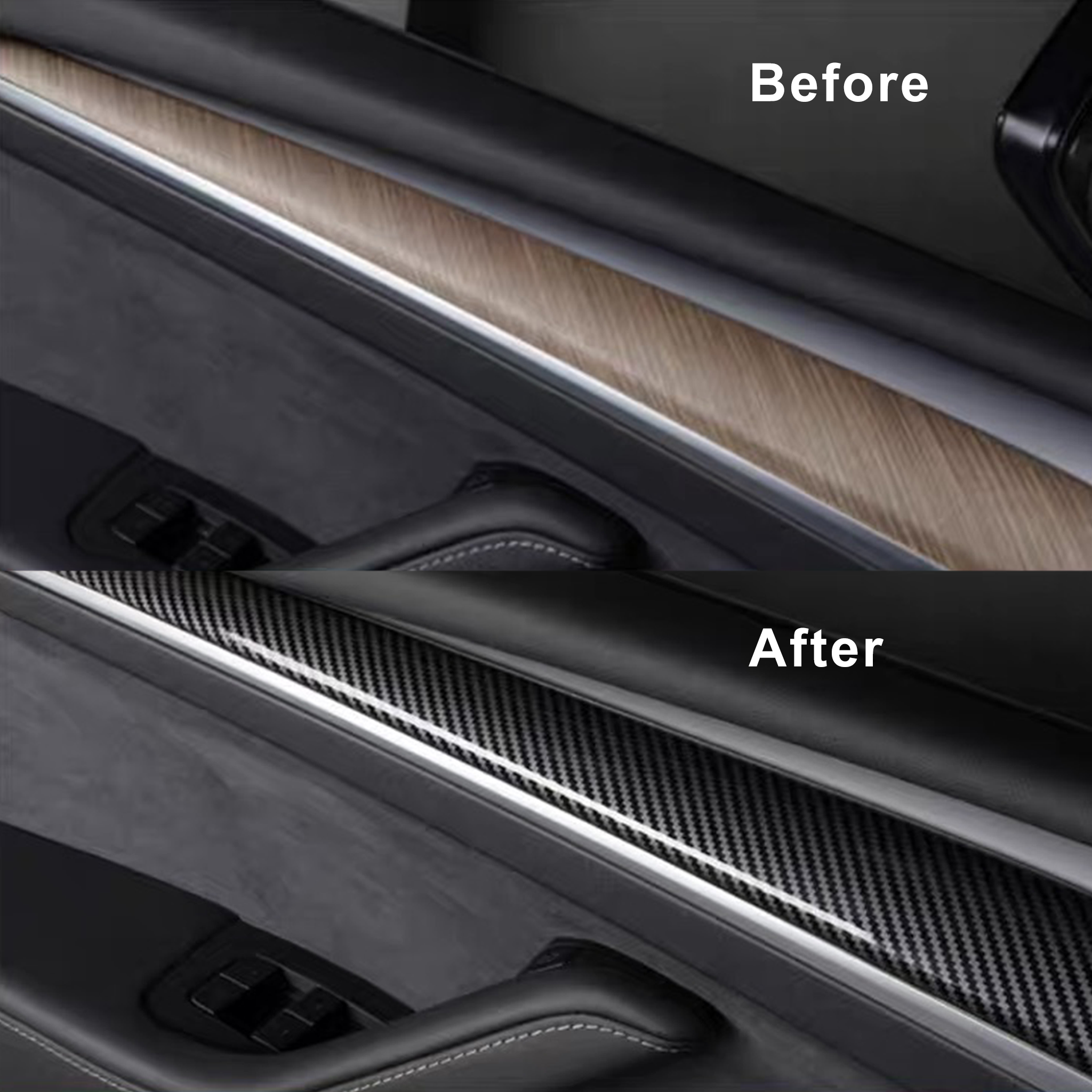 Tesla Model 3/Y Carbon Fiber Front Door Trim Covers – Premium Real Dry Carbon Fiber Interior Upgrade Kit