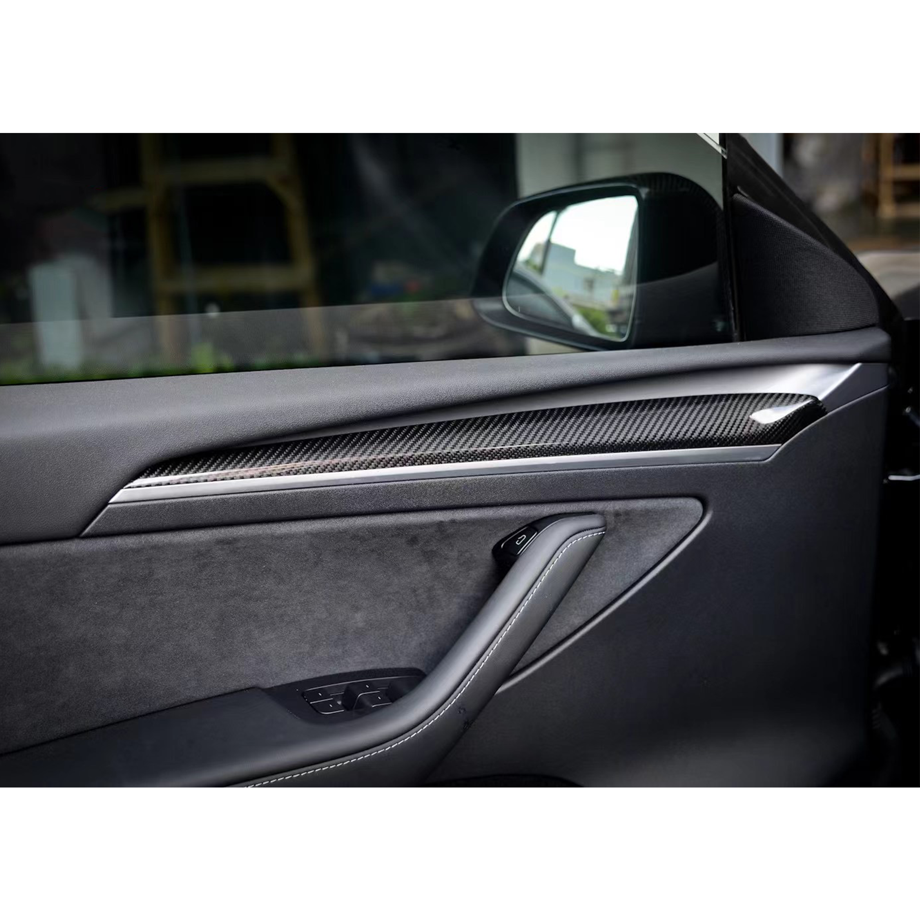Tesla Model 3/Y Carbon Fiber Front Door Trim Covers – Premium Real Dry Carbon Fiber Interior Upgrade Kit