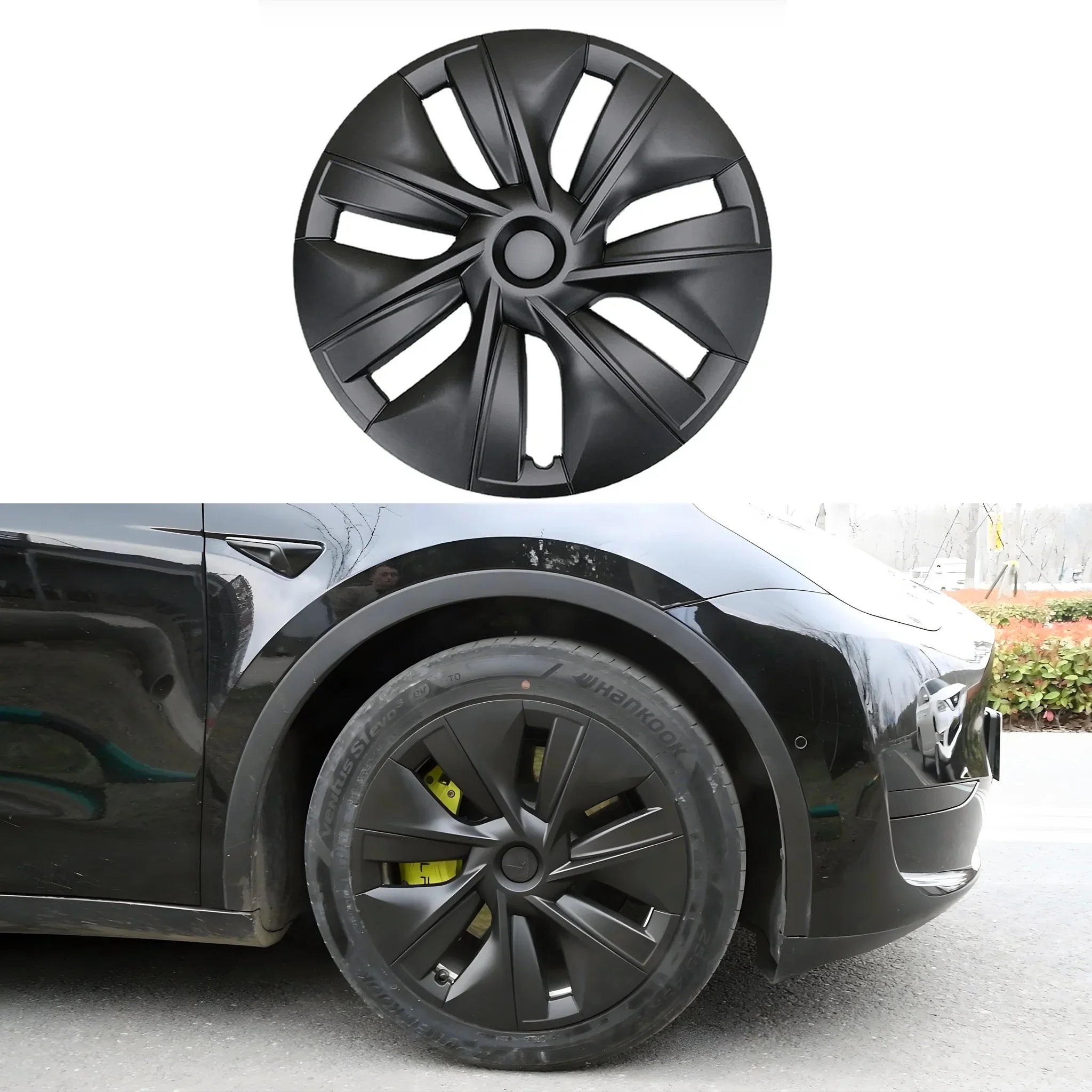 Tesla Model Y 19 Inch Gemini Wheel Cover Matte Black Hubcaps (4 Pcs Set) Curb Rash Protection