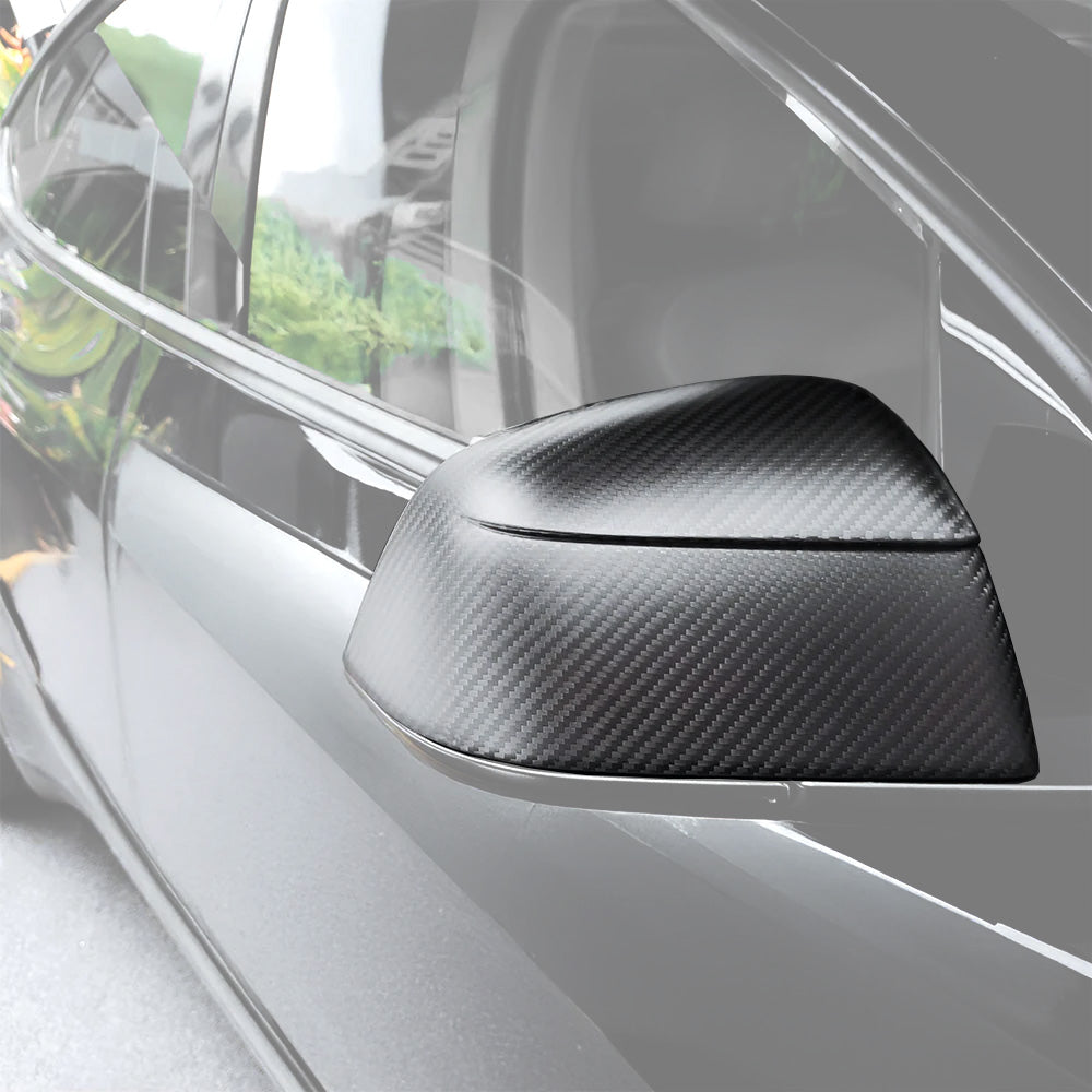 Tesla Model Y & 2025+ Juniper Edition Carbon Fiber Mirror Caps | Sleek Racing Design | Glossy/Matte Finish